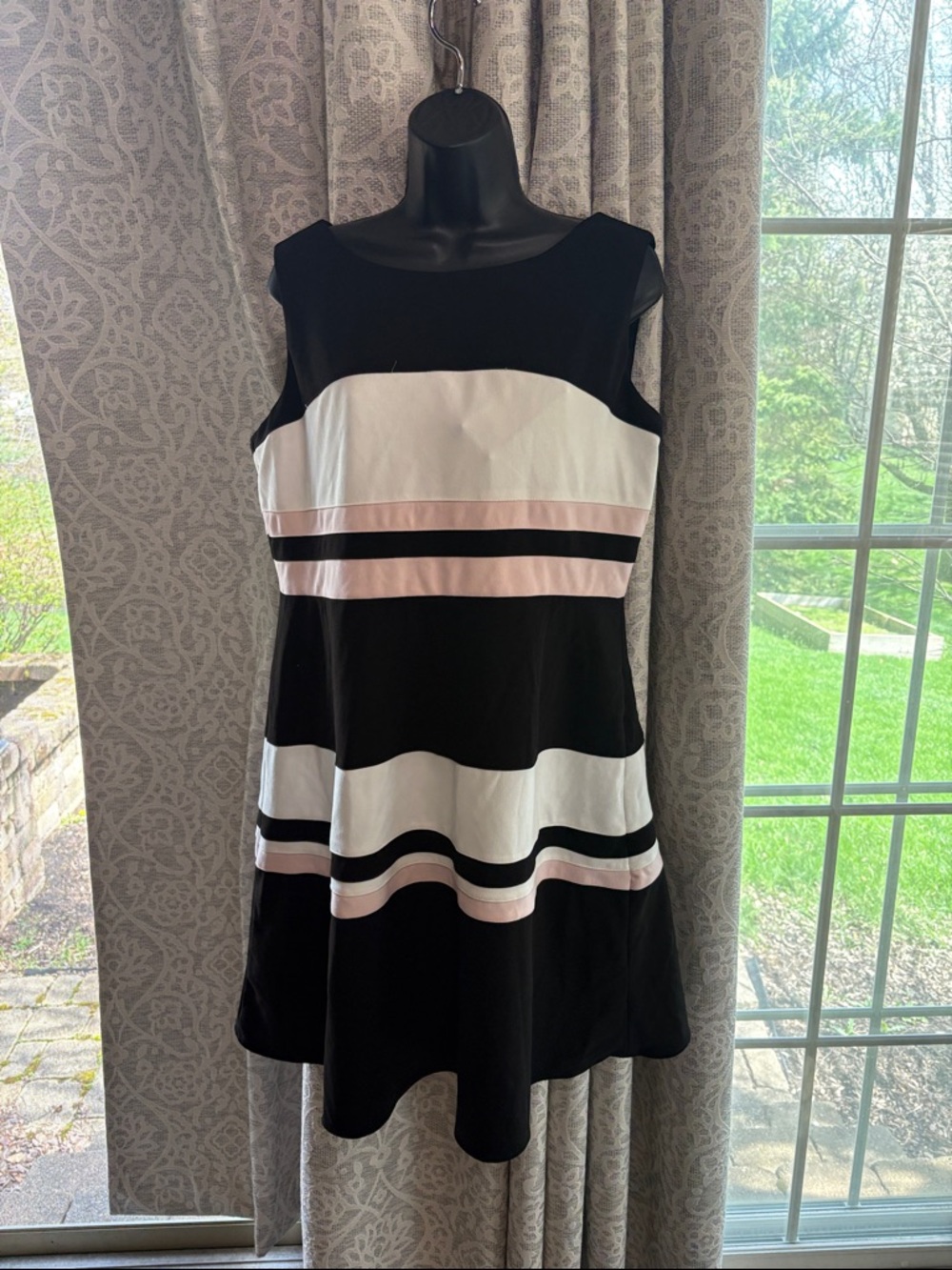 Tommy Hilfiger 14 Sleeveless Black & White Stripe A-Line Dress with Pink Accents